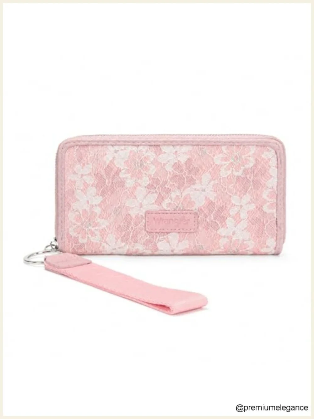 Faux Leather Lace Floral Wristlet Wallet with RFID Blocking